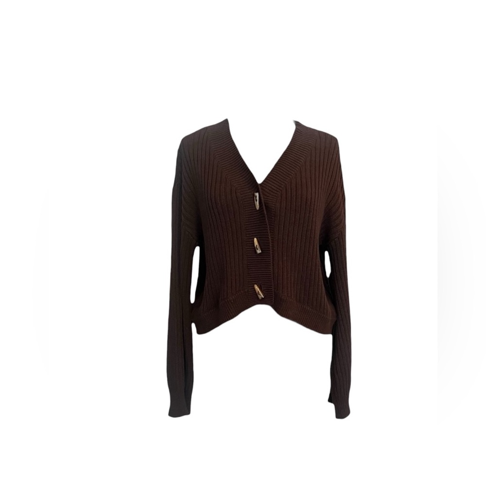 🚨𝐂𝐋𝐄𝐀𝐑𝐎𝐔𝐓 𝐒𝐀𝐋𝐄🚨𝐀𝐇𝐈𝐑𝐈 Brown V-Neck Button-Up Cropped Cardigan sweater